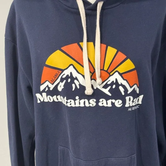 Comfy relaxing AK Republic Navy Graphic Hoodie - “Mountains Are Rad” - Picture 3 of 6